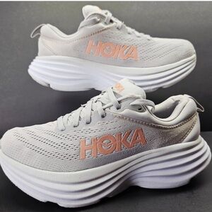 Hoka One One Women's Gray and Pink Athletic Shoes